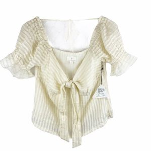 NWT Lost & Wander Off Shoulder Cropped Ready Set Sail Top Ivory Striped Size 6